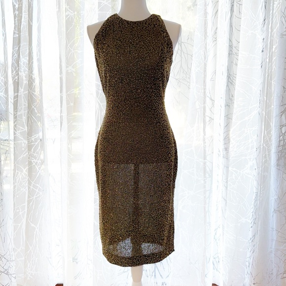Oleg Cassini Dresses & Skirts - VINTAGE BLACK TIE OLEG CASSINI GOLD BEADED SLEEVELESS MIDI GOWN